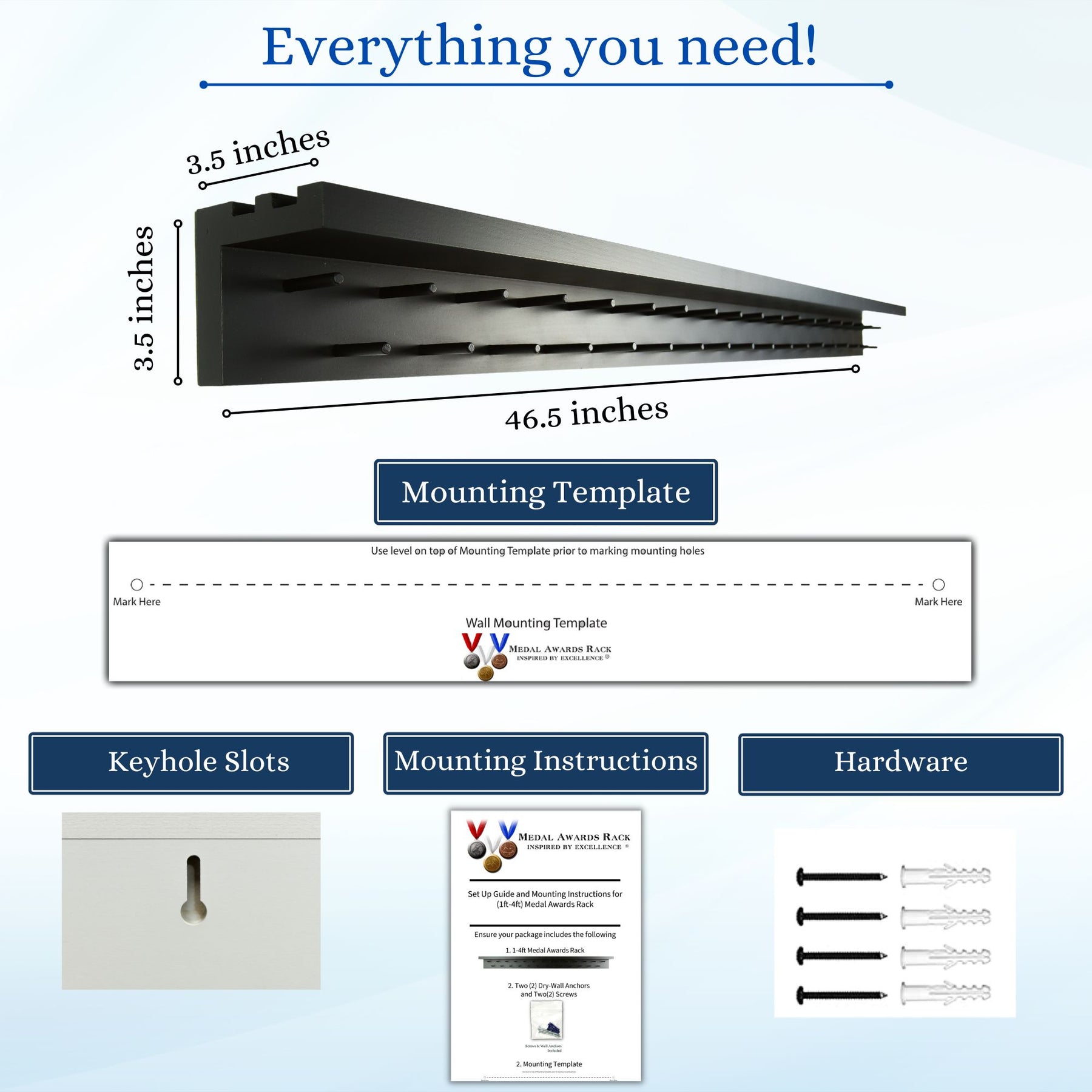 Floating Award Rack 4ft Medal Awards Rack - Premier Trophy Shelf and Medal Display ...