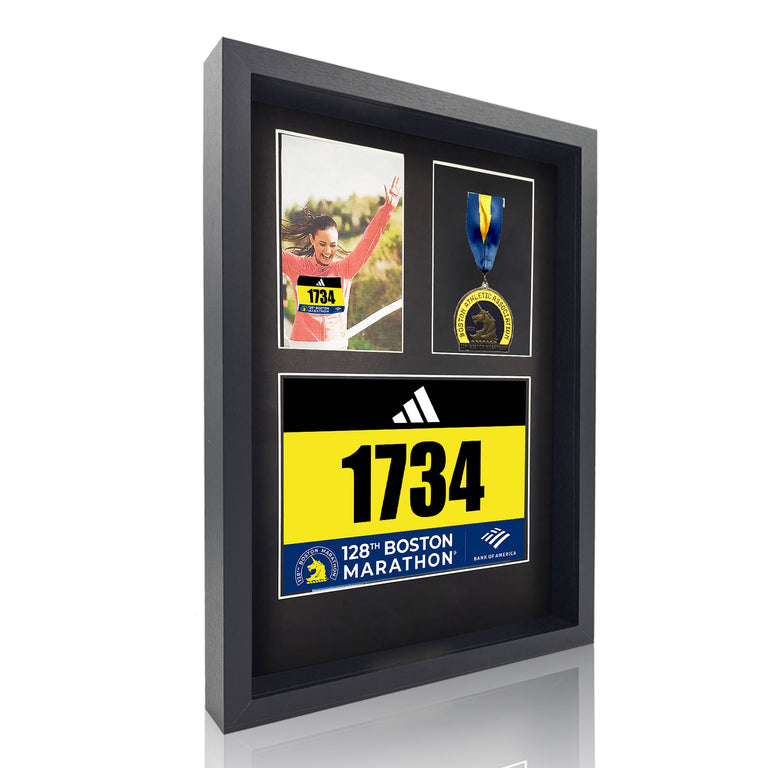 running bib and medal display