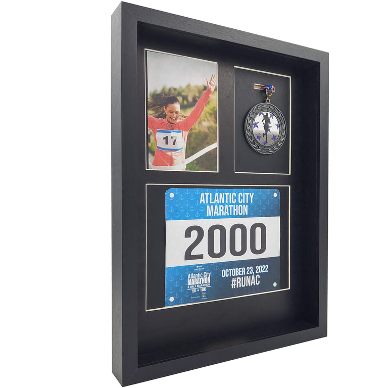 marathon medal and bib display