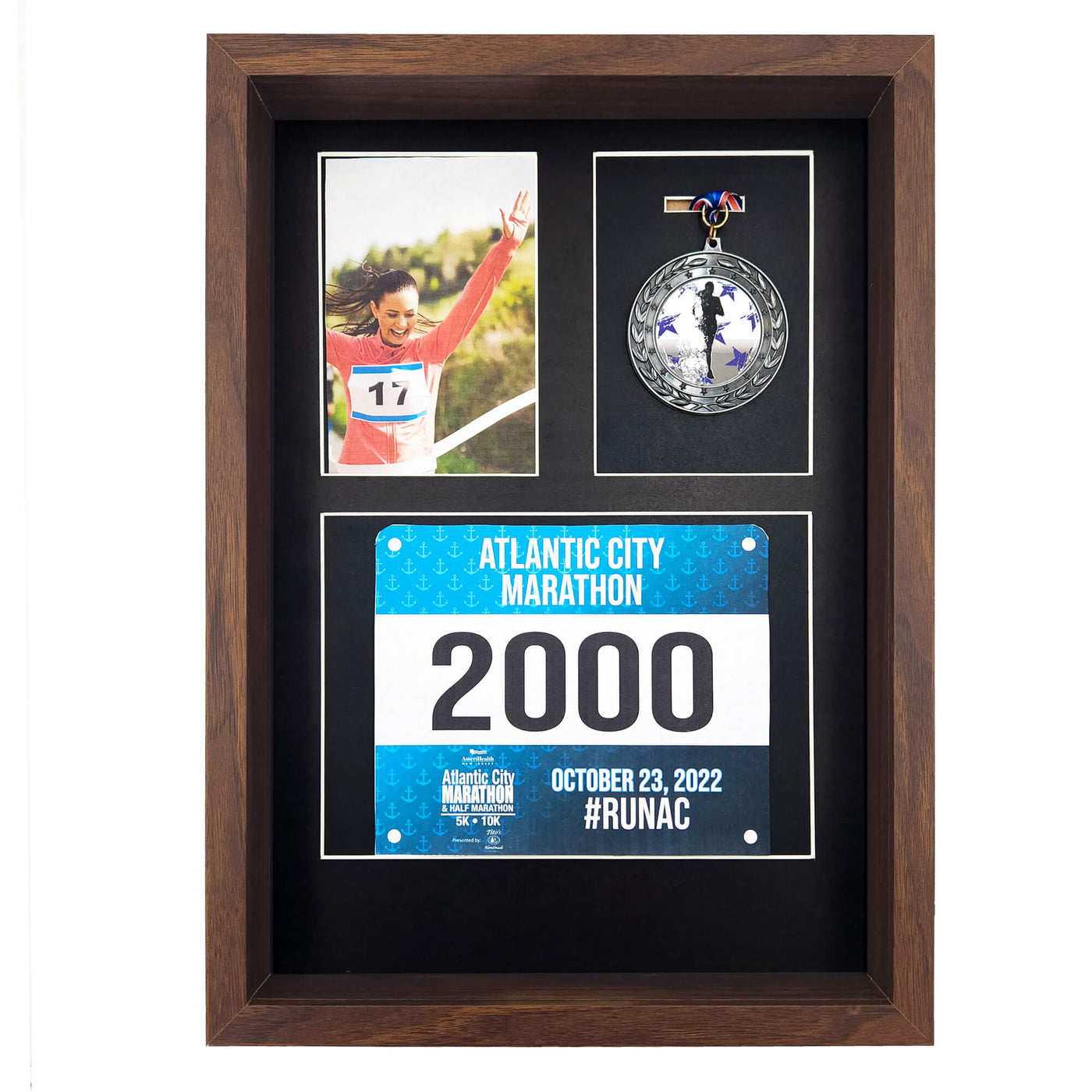 Medal display Frame with Apertures for Bib (21x15cm) & Photo. 3D Shadow  Box.