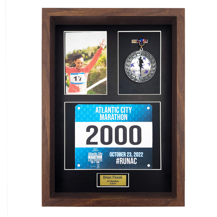marathon photo and medal display