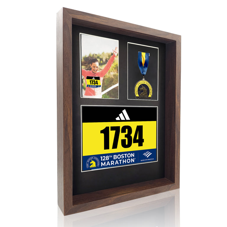 triathlon medal and bib display