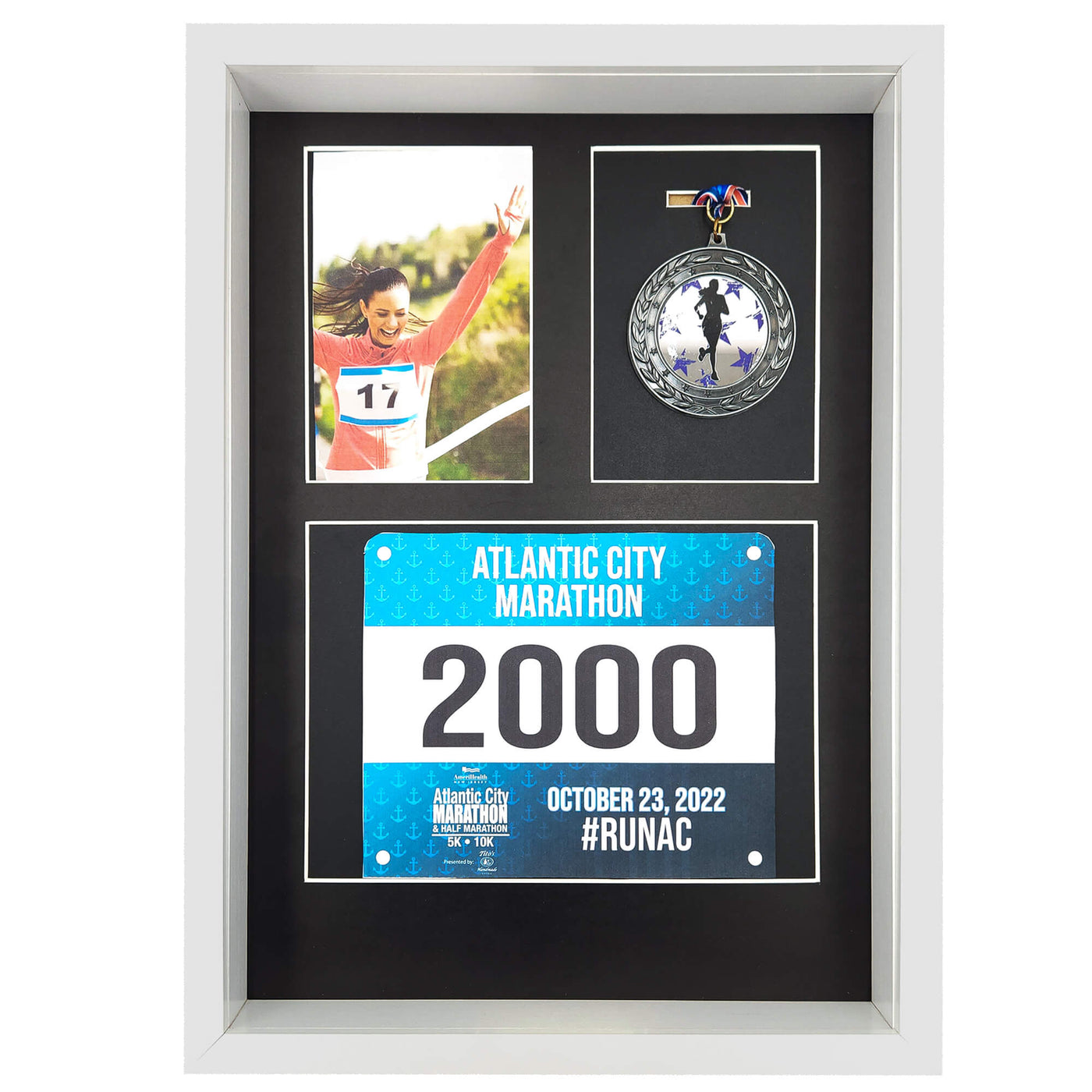 3 in 1 Shadow Box Display (Medal, Race Bibs, and Photo) – Marathon and Triathlon Display