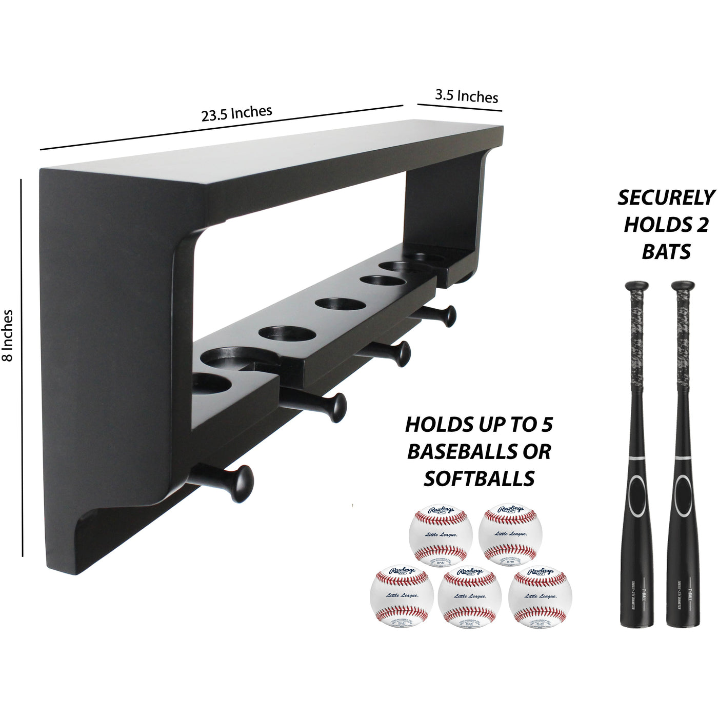 Baseball Bat Rack Box Premier Baseball and Softball Display Shelf-Balls, Bats, Gloves, Awards ...