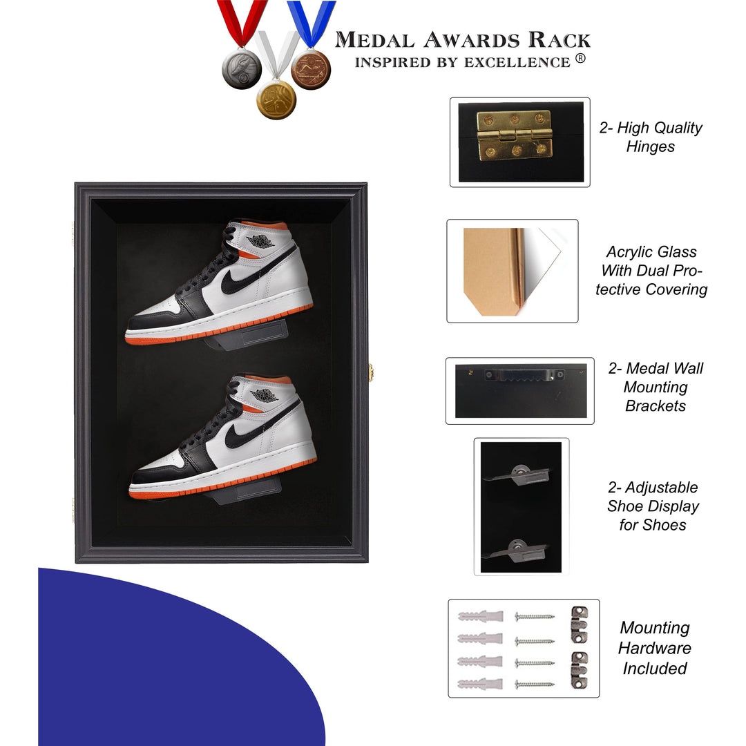Sports Shoe Display Case- UV Protected Acrylic and Solid Frame Freestanding or Wall-Mounted Shoe Display for Sneakers, Cleats, and More for the Sneakerhead or Sports Enthusiast